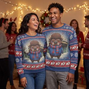 Styling photo, Buffalo Fan Matching Ugly Christmas Sweaters for Couples