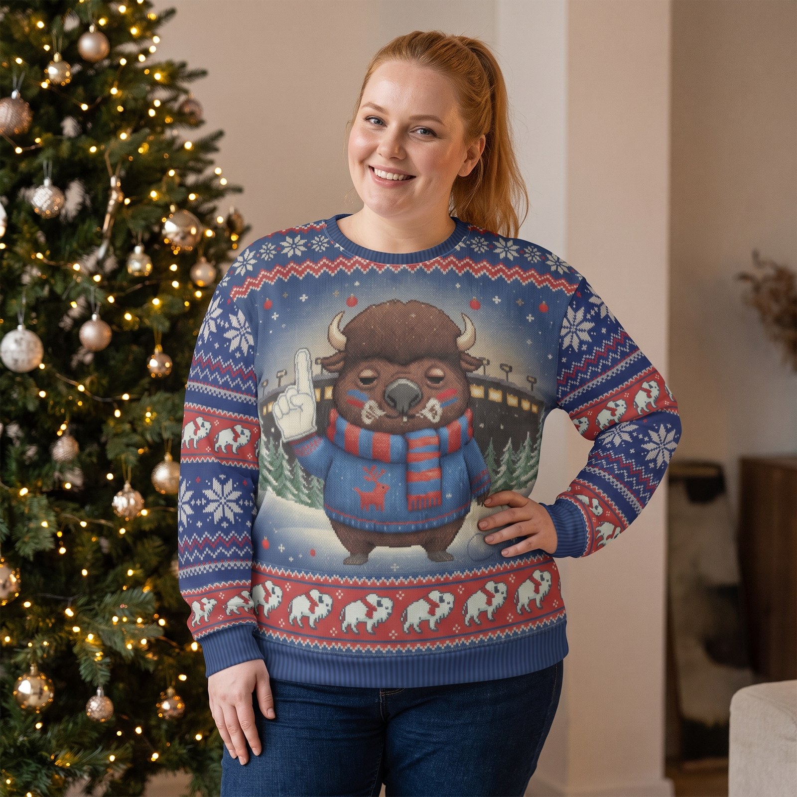 Plus size styling photo, Buffalo Fan Ugly Christmas Sweater
