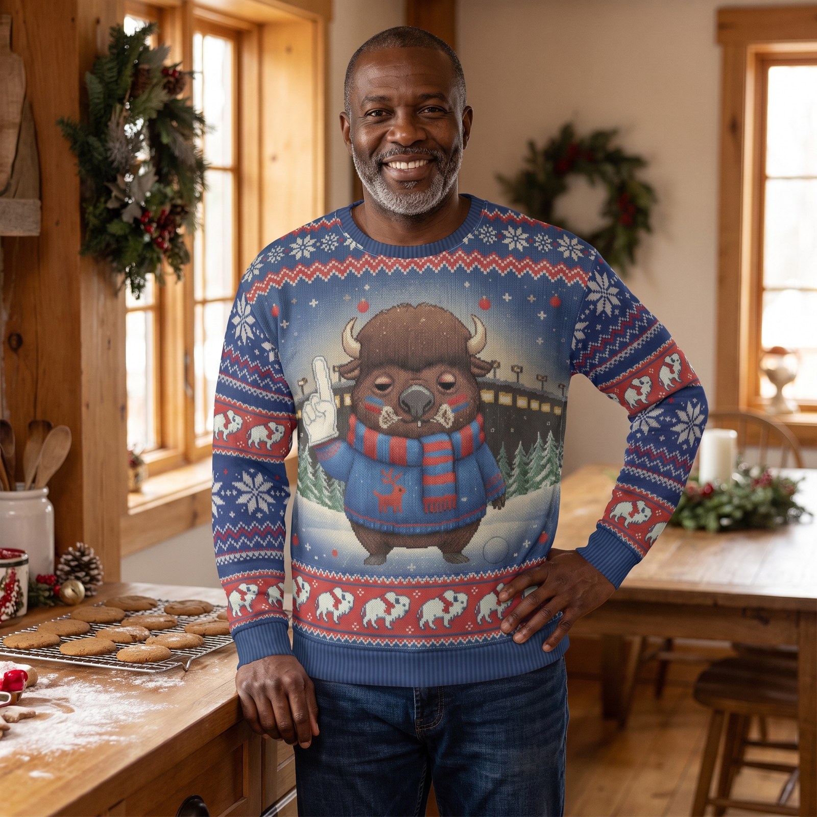 Styling photo, Buffalo Fan Ugly Christmas Sweater