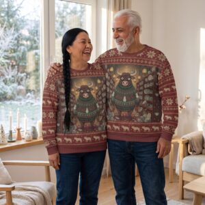 Plus size styling photo, Bull in a China Shop Matching Ugly Christmas Sweaters for Couples