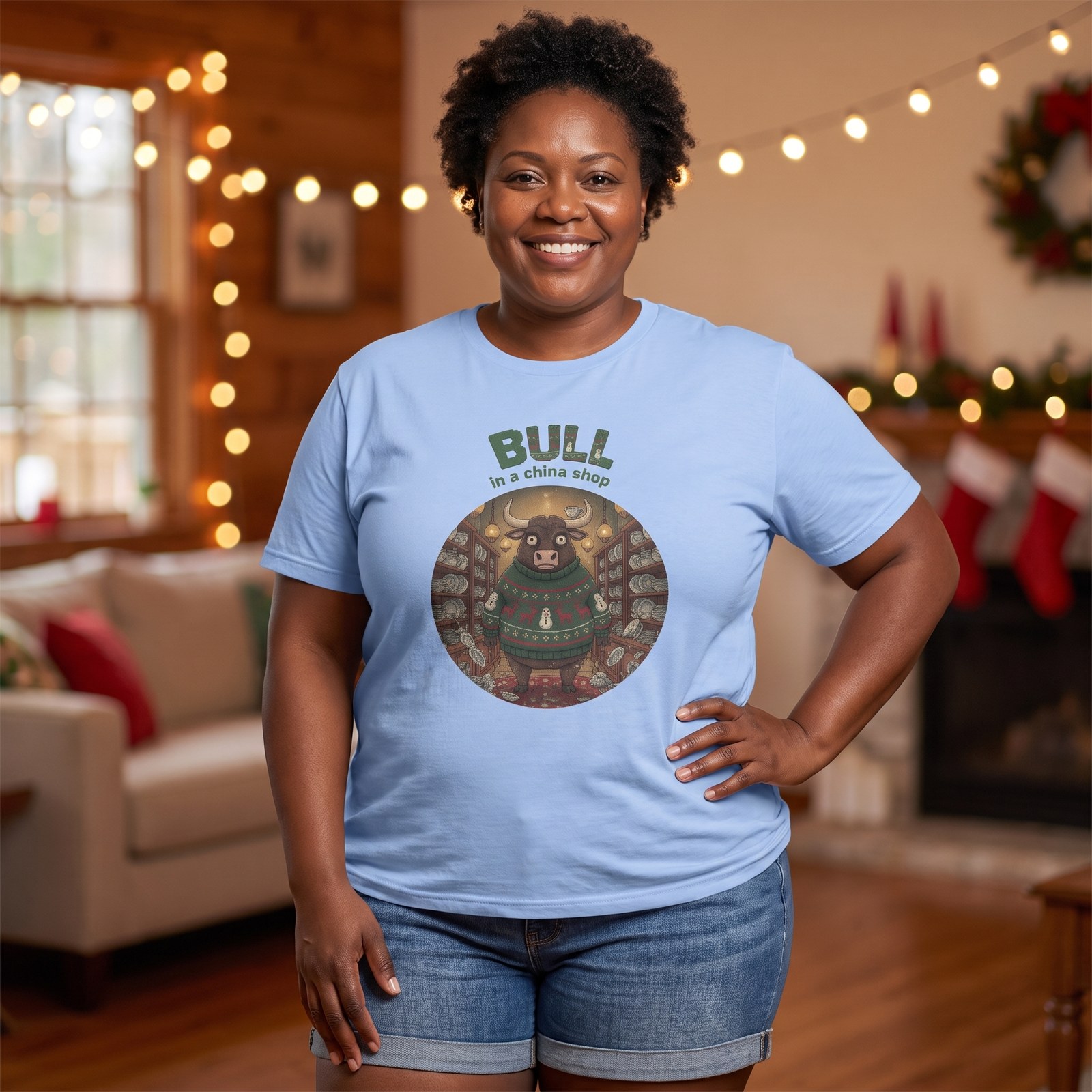 Plus size styling photo, Bull in a China Shop Ugly Christmas Shirt