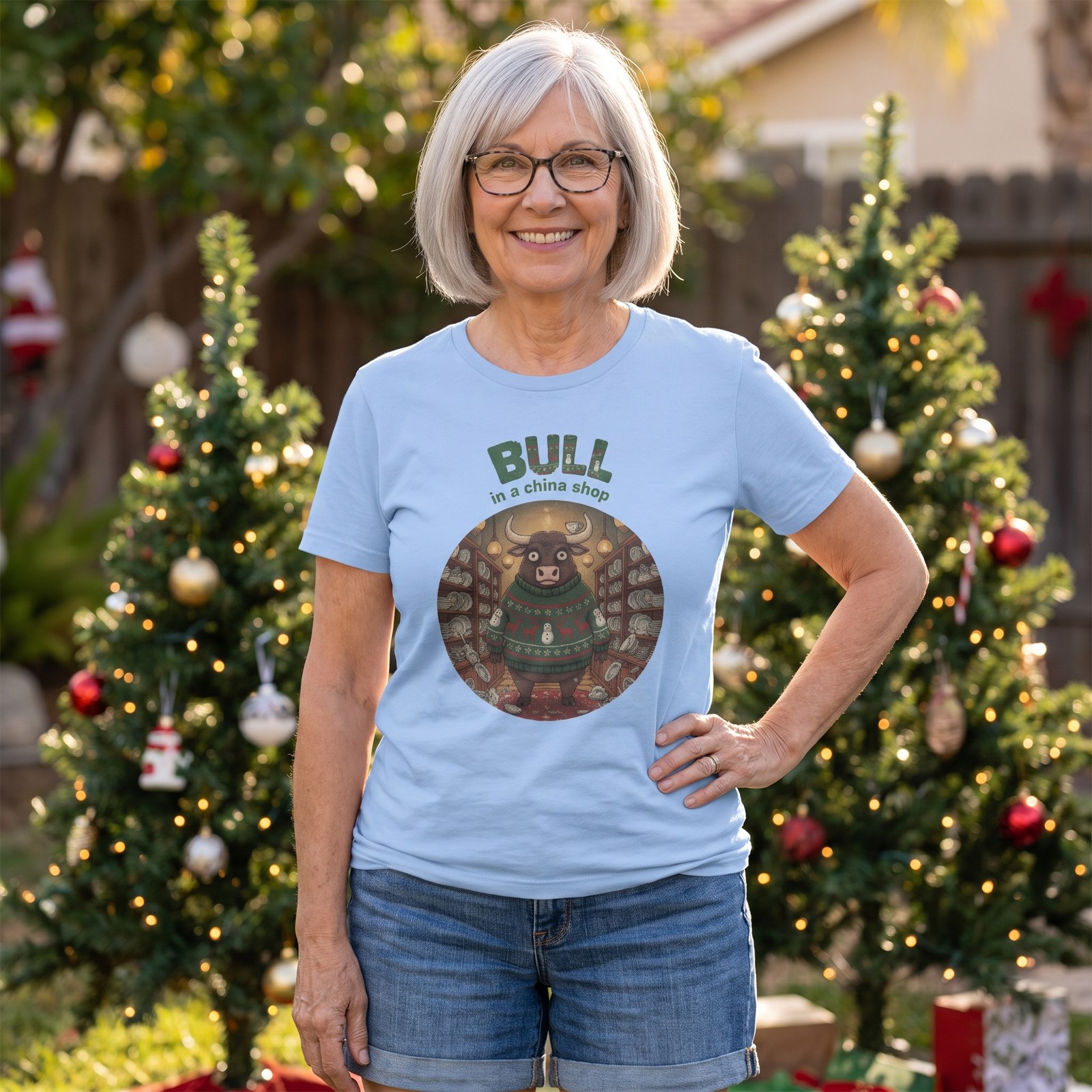 Styling photo, Bull in a China Shop Ugly Christmas Shirt