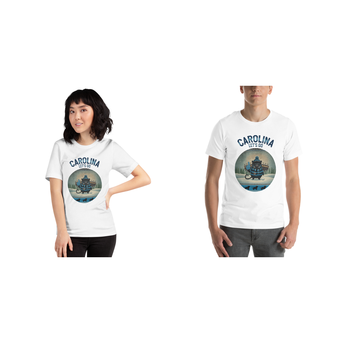 Carolina Fan matching Christmas tees for couples, pure white