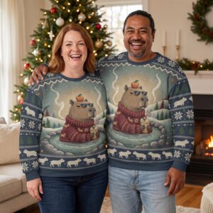 Plus size styling photo, Chill Capybara Matching Ugly Christmas Sweaters for Couples