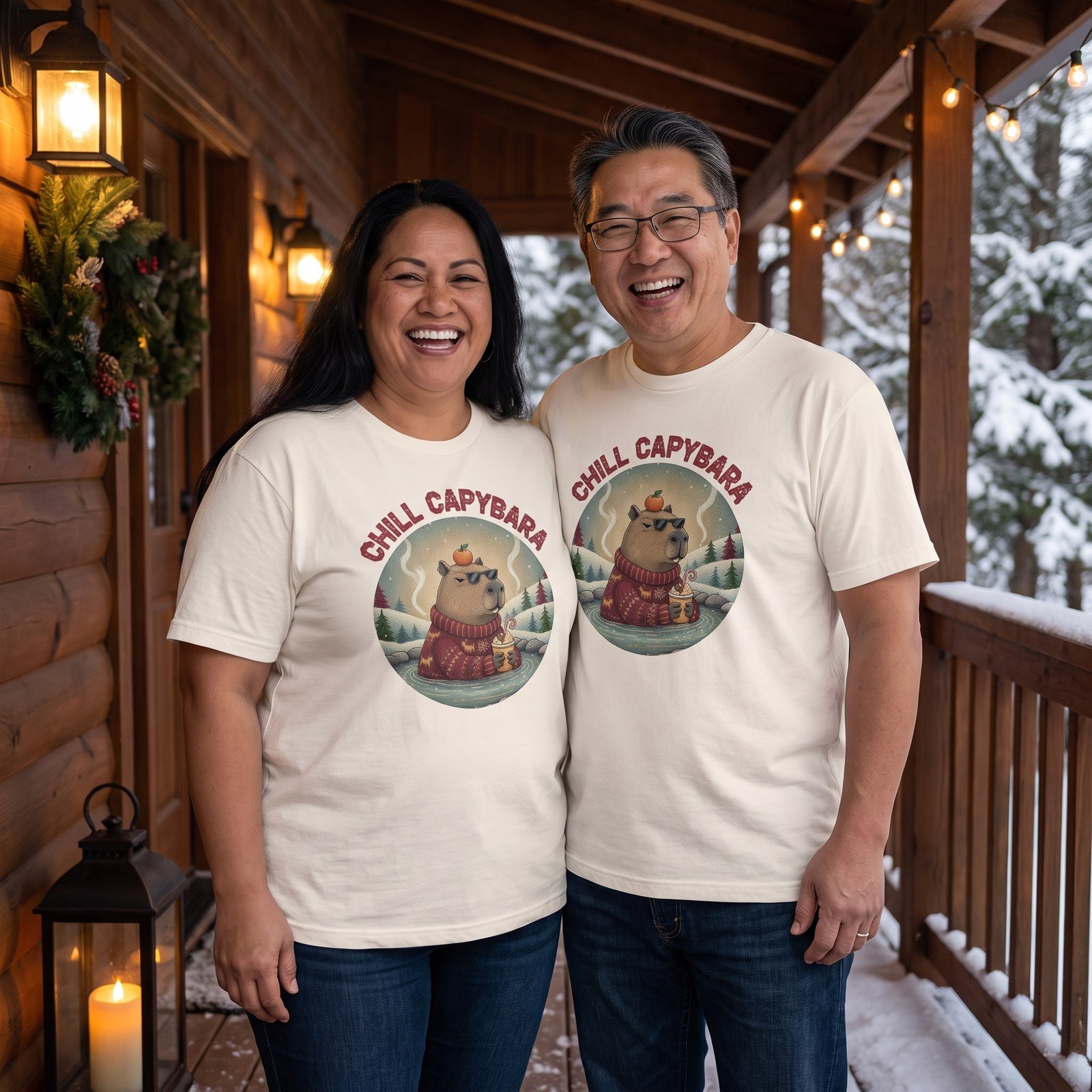 Plus size styling photo, Chill Capybara Matching Christmas Shirts for Couples