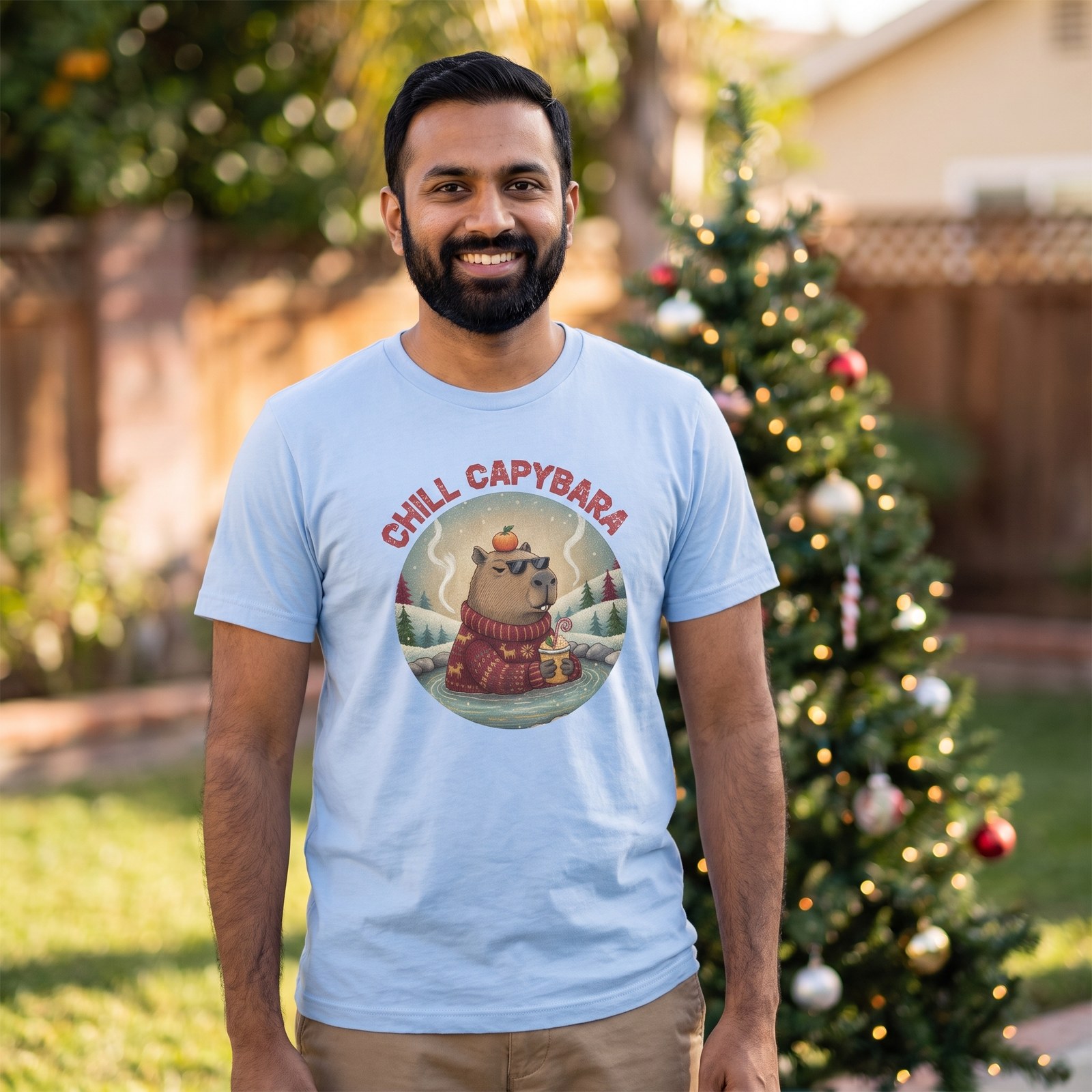Styling photo, Chill Capybara Ugly Christmas Shirt