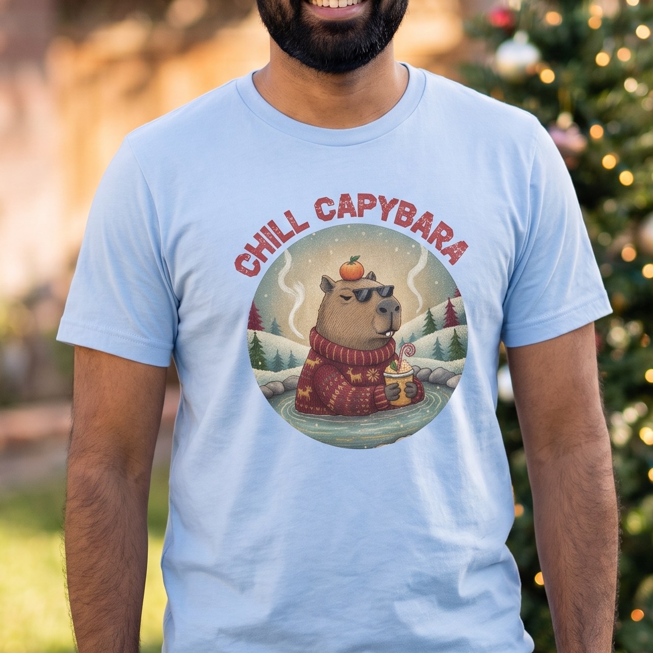 Styling photo, Chill Capybara Ugly Christmas Shirt