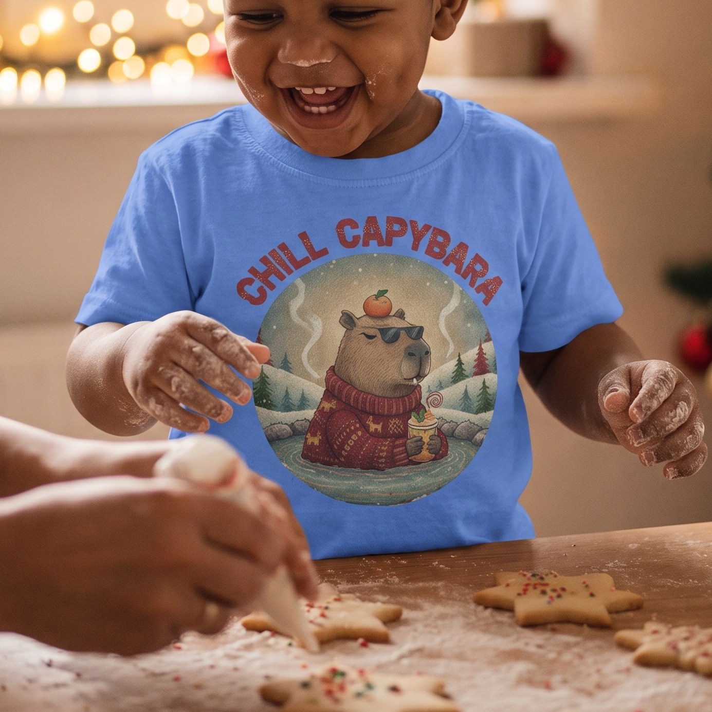 Styling photo, Chill Capybara Toddler Ugly Christmas Shirt