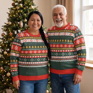 Plus size styling photo, Christmas Sampler Matching Knitted Christmas Sweaters for Couples