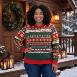 Plus size styling photo, Christmas Sampler Vintage Fair Isle Christmas Sweater