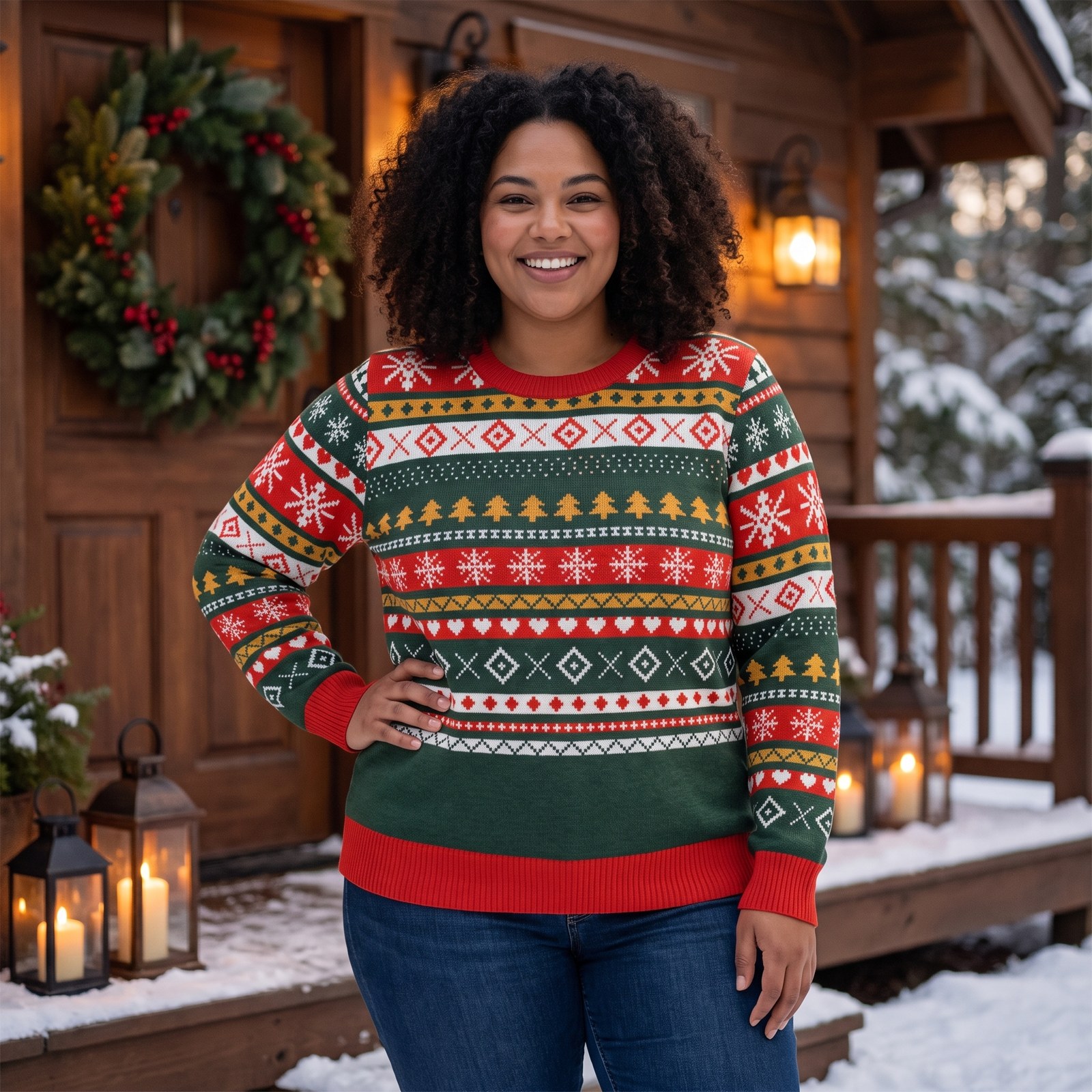 Plus size styling photo, Christmas Sampler Vintage Fair Isle Christmas Sweater