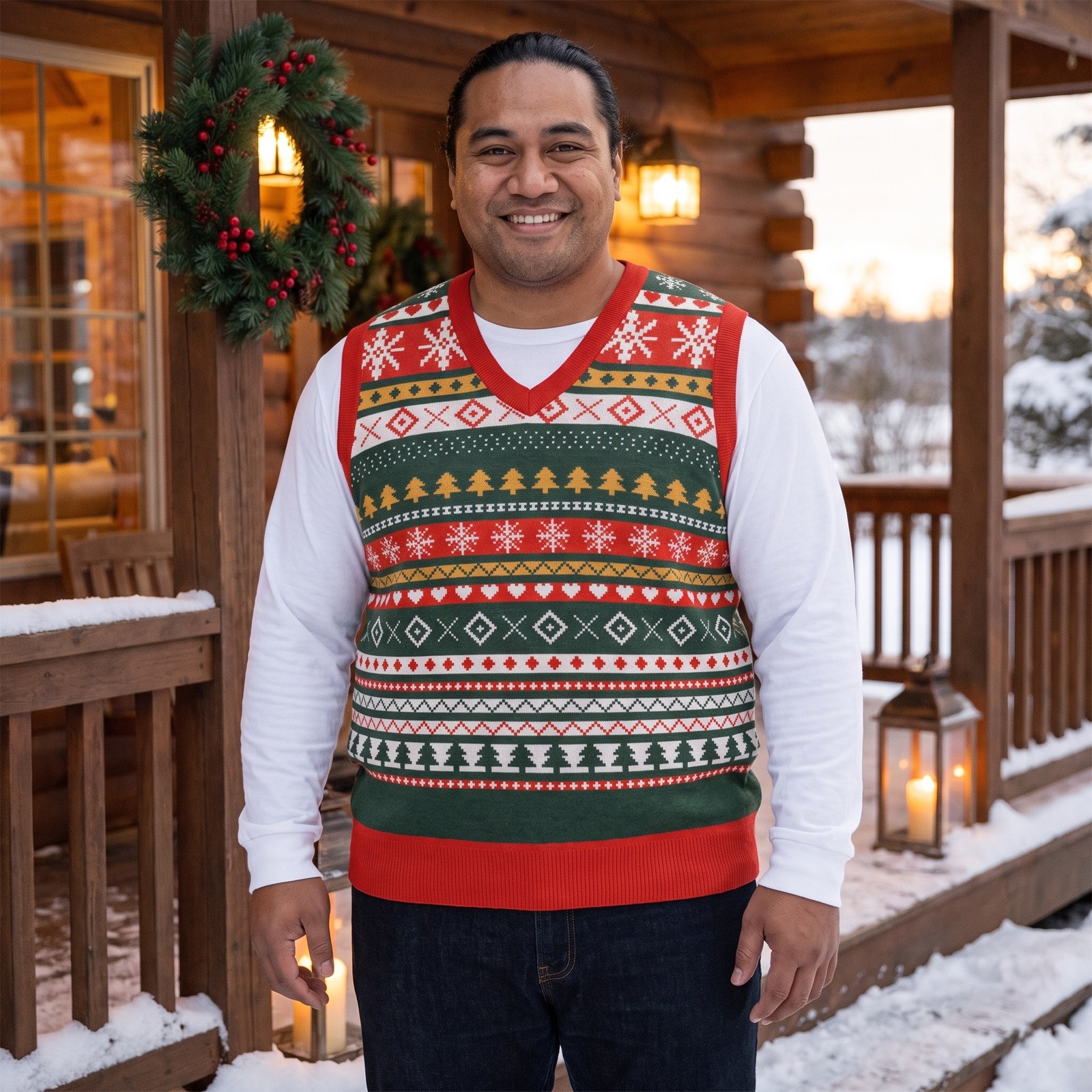 Plus size styling photo, Christmas Sampler Christmas Sweater Vest for Men and Women