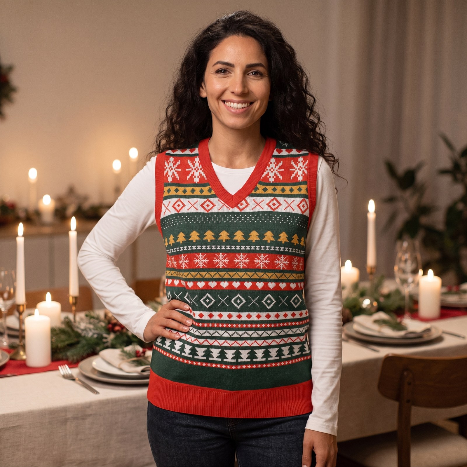 Styling photo, Christmas Sampler Christmas Sweater Vest for Men and Women