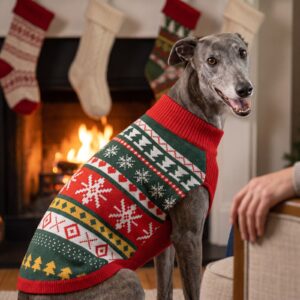 Dog wearing the Christmas Sampler Dog Christmas Sweater