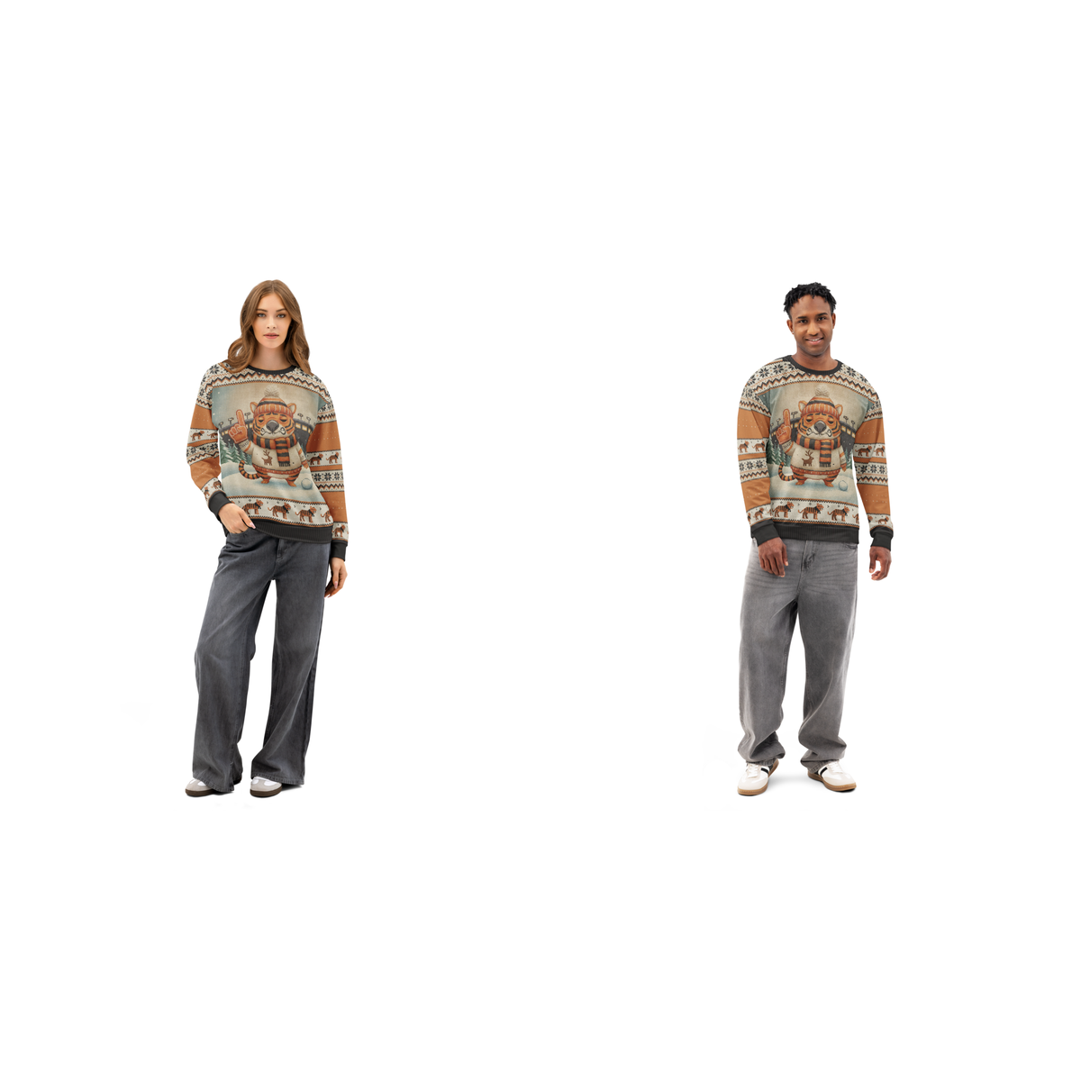 Cincinnati Fan matching ugly Christmas sweatshirts for couples