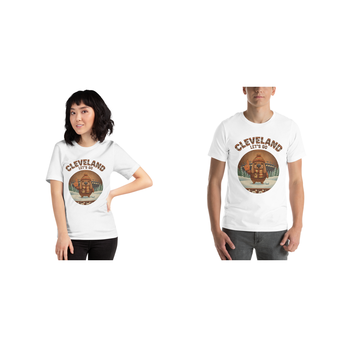 Cleveland Fan matching Christmas tees for couples, pure white
