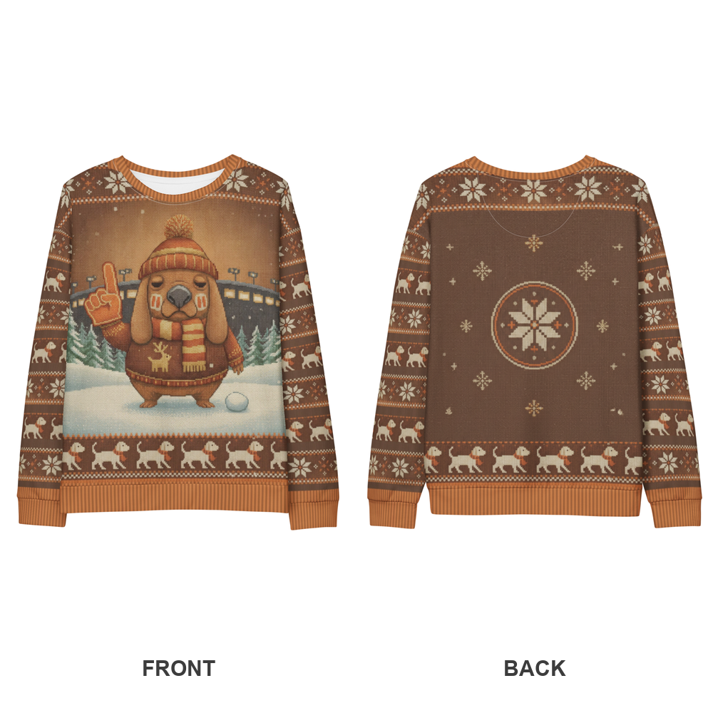 Cleveland Fan ugly Christmas sweatshirt, front and back