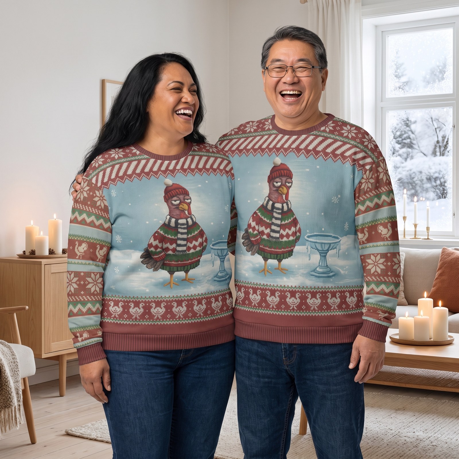 Plus size styling photo, Cold Turkey Matching Ugly Christmas Sweaters for Couples