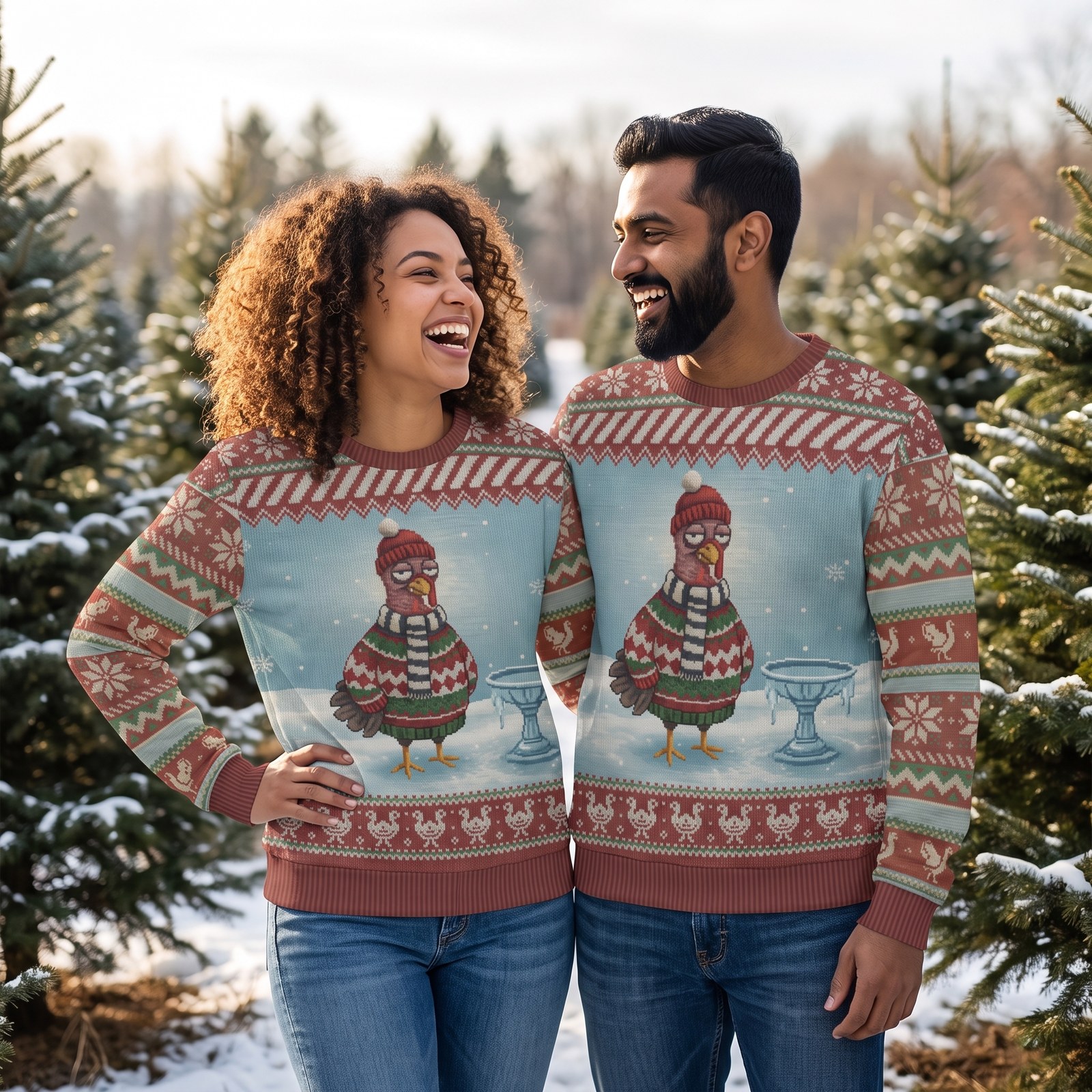 Styling photo, Cold Turkey Matching Ugly Christmas Sweaters for Couples