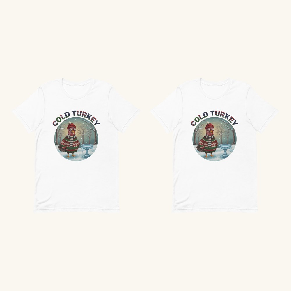 Cold Turkey matching Christmas shirts for couples, two white tees
