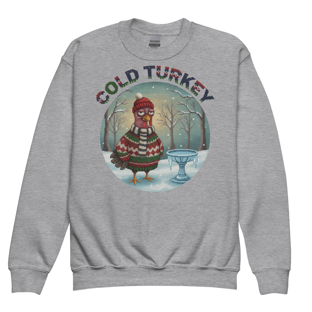 Cold Turkey Kids Ugly Christmas Sweater | Youth Crewneck Sweatshirt Sport Grey flat