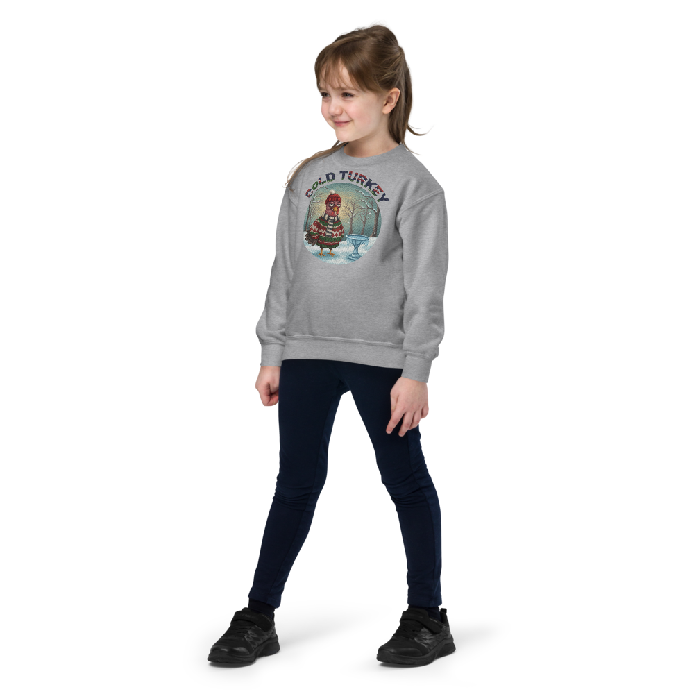 Cold Turkey Kids Ugly Christmas Sweater | Youth Crewneck Sweatshirt Sport Grey on-model girl