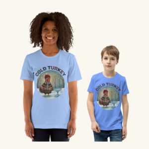 Cold Turkey matching parent and child Christmas set, adult and child versions side by side