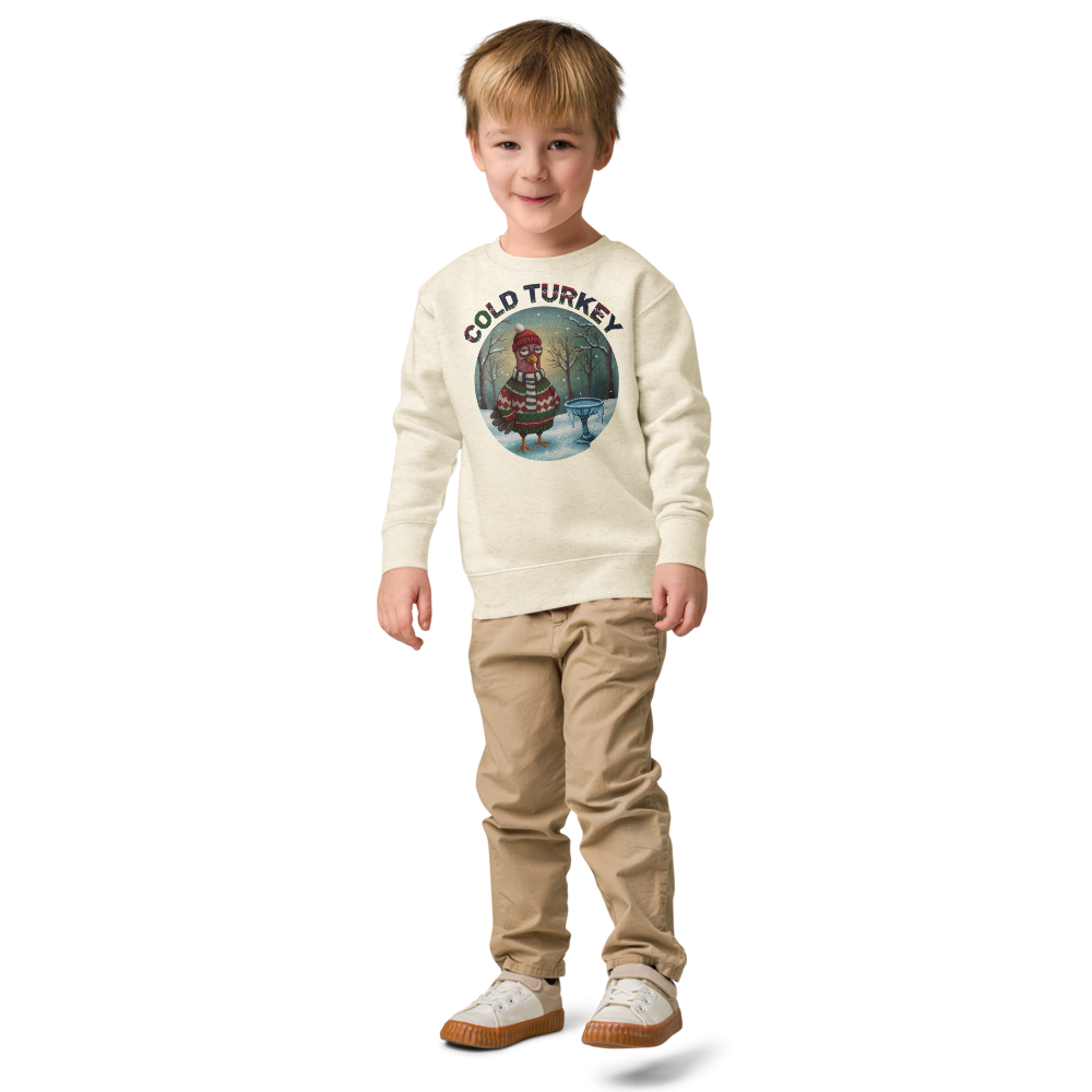 Cold Turkey Toddler Ugly Christmas Sweater | Kids Crewneck Sweatshirt, Ages 2 to 7 Natural Heather on-model boy