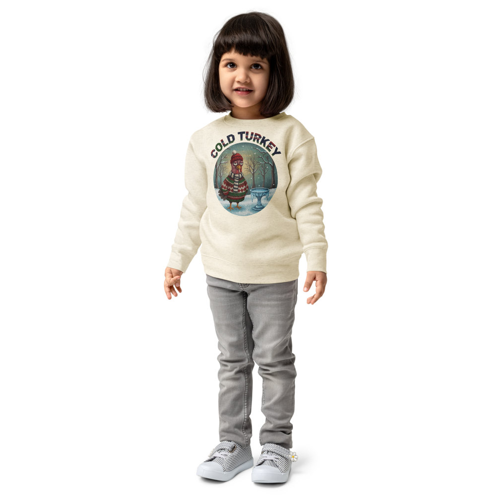 Cold Turkey Toddler Ugly Christmas Sweater | Kids Crewneck Sweatshirt, Ages 2 to 7 Natural Heather on-model girl