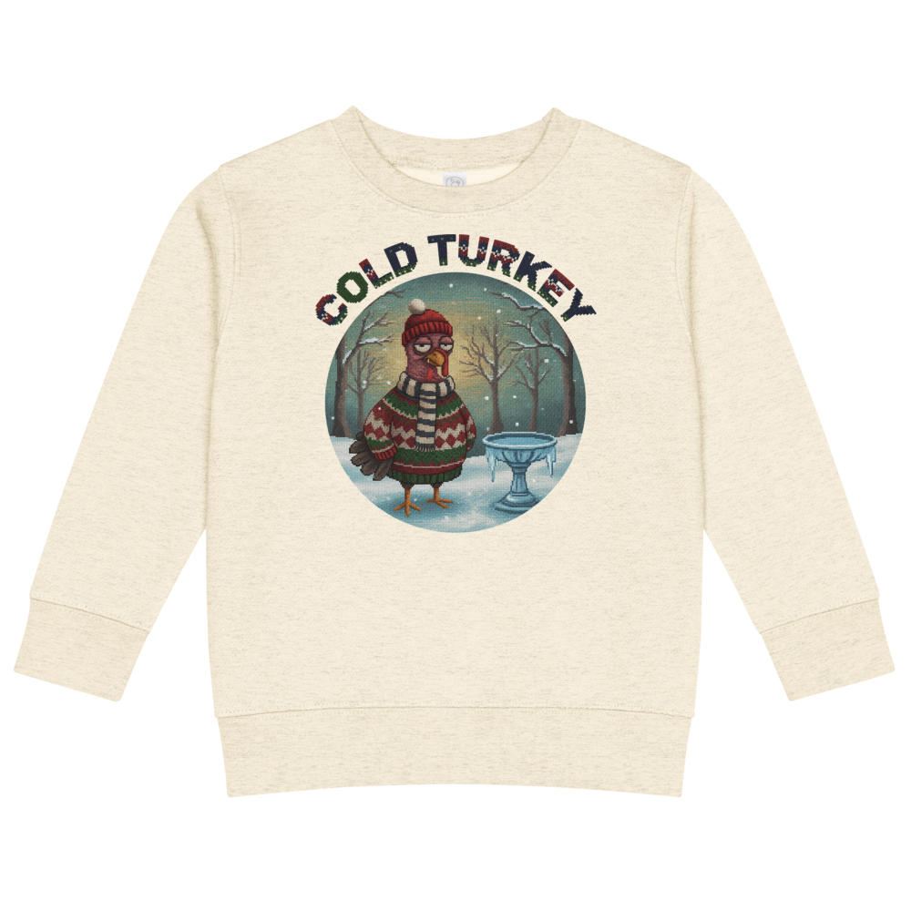 Cold Turkey Toddler Ugly Christmas Sweater | Kids Crewneck Sweatshirt, Ages 2 to 7 Natural Heather flat