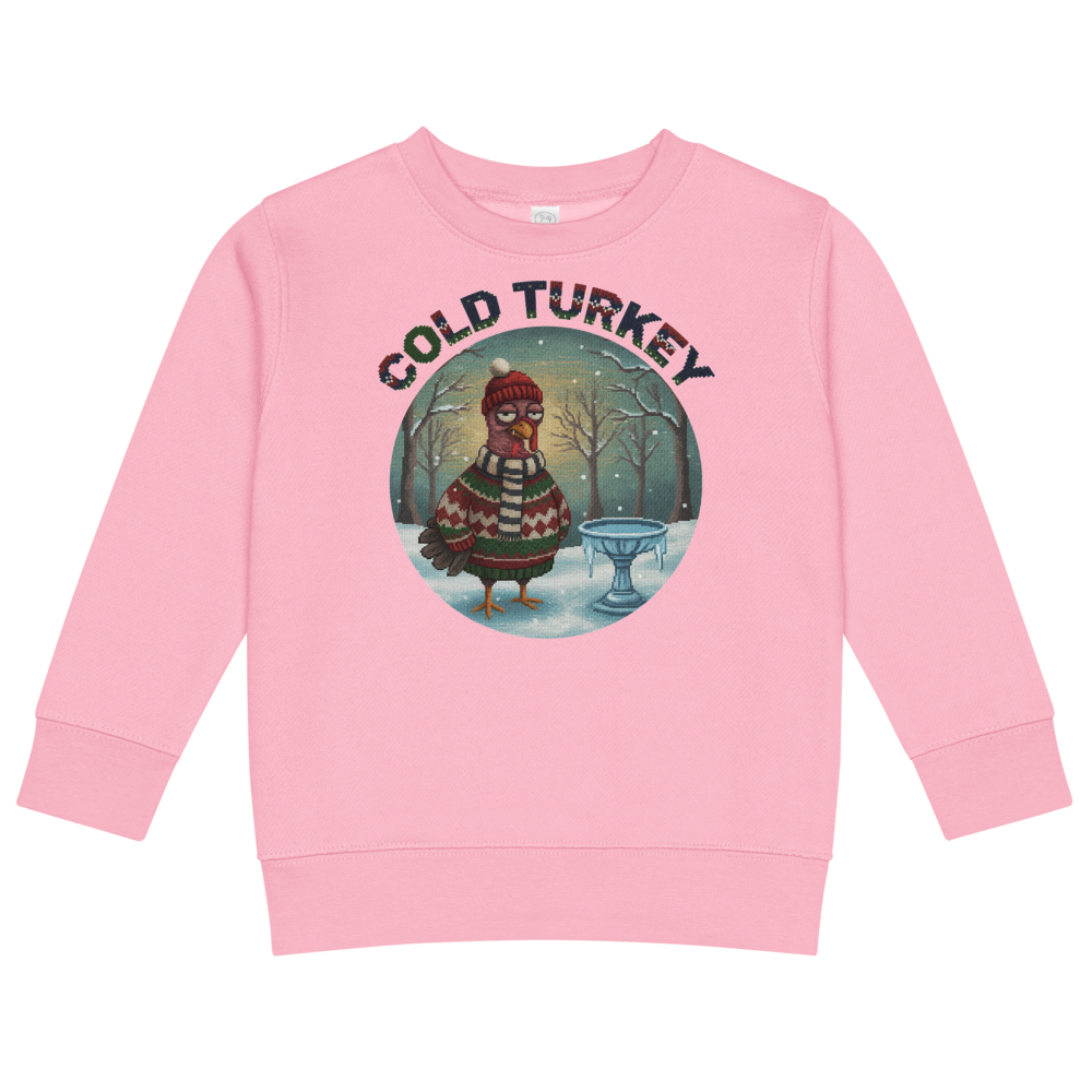 Cold Turkey Toddler Ugly Christmas Sweater | Kids Crewneck Sweatshirt, Ages 2 to 7 Pink flat