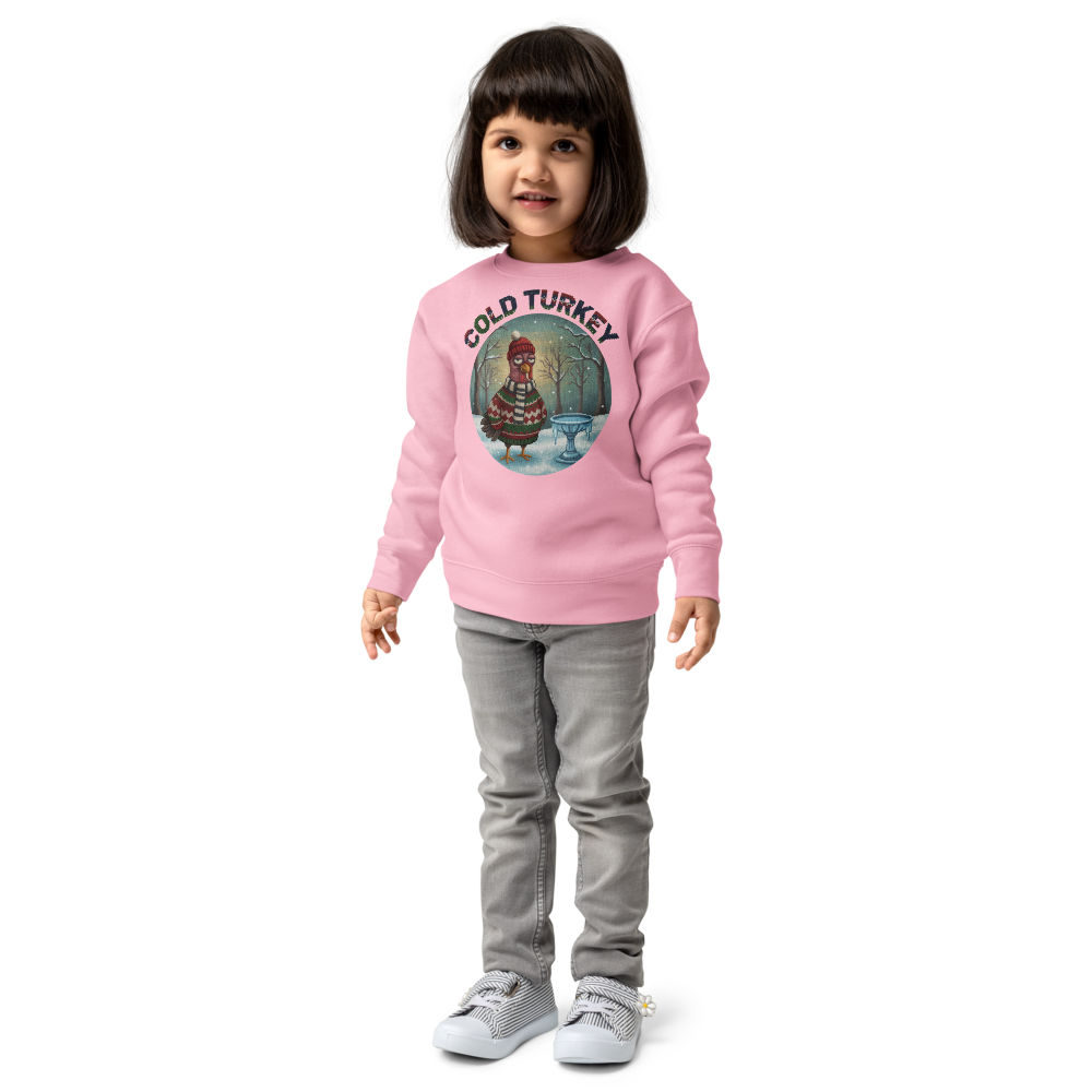 Cold Turkey Toddler Ugly Christmas Sweater | Kids Crewneck Sweatshirt, Ages 2 to 7 Pink on-model girl