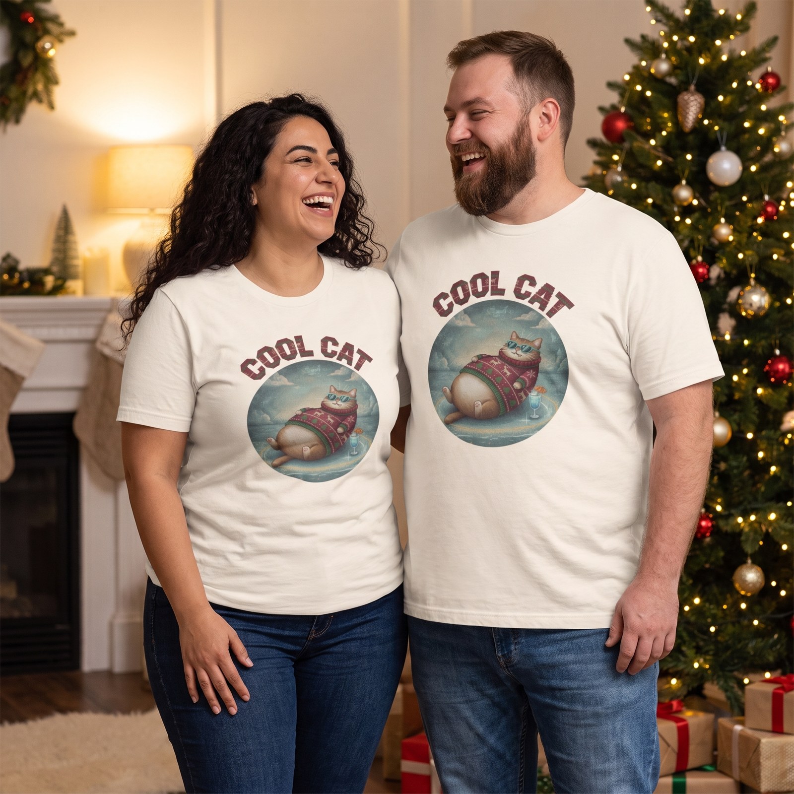 Plus size styling photo, Cool Cat Matching Christmas Shirts for Couples