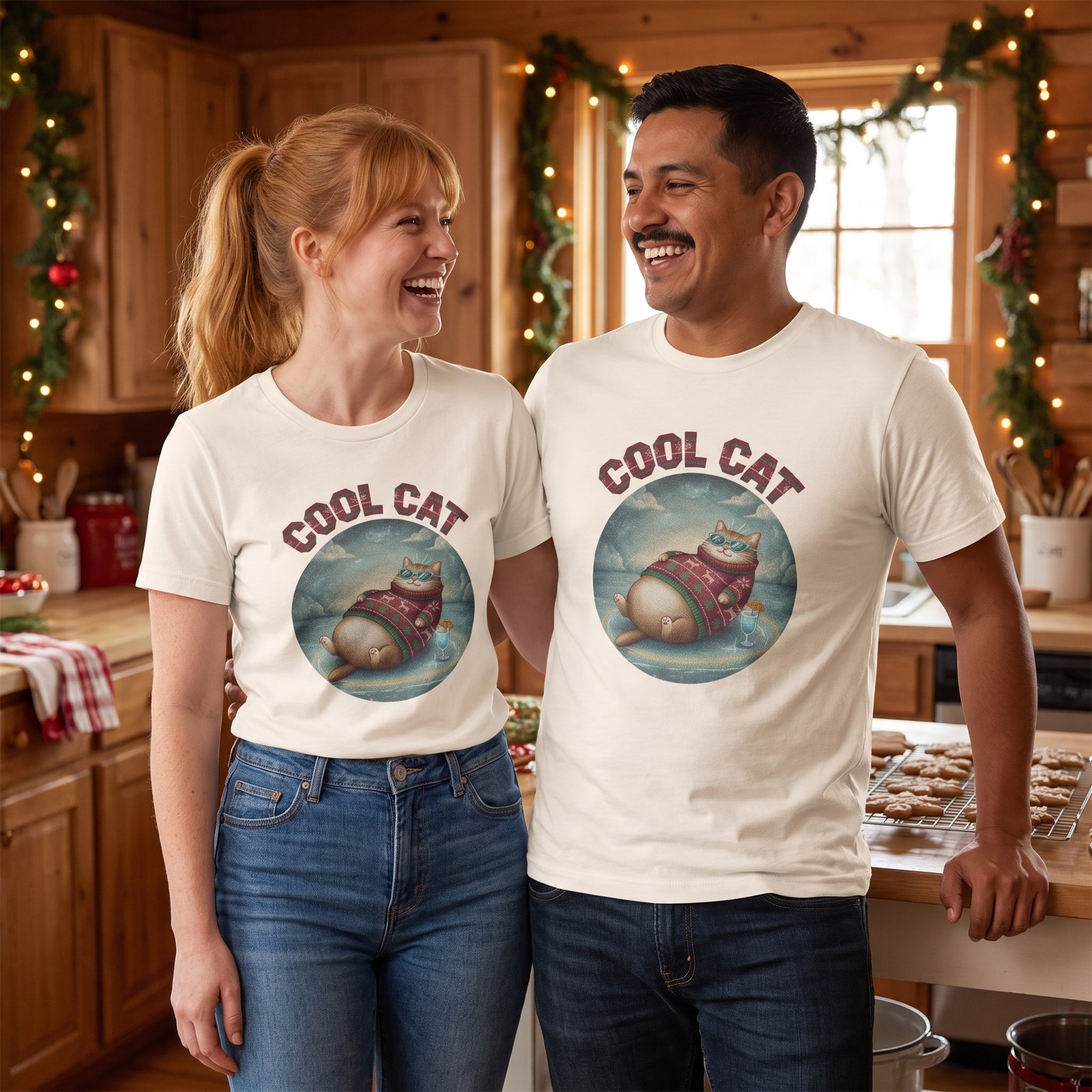 Styling photo, Cool Cat Matching Christmas Shirts for Couples