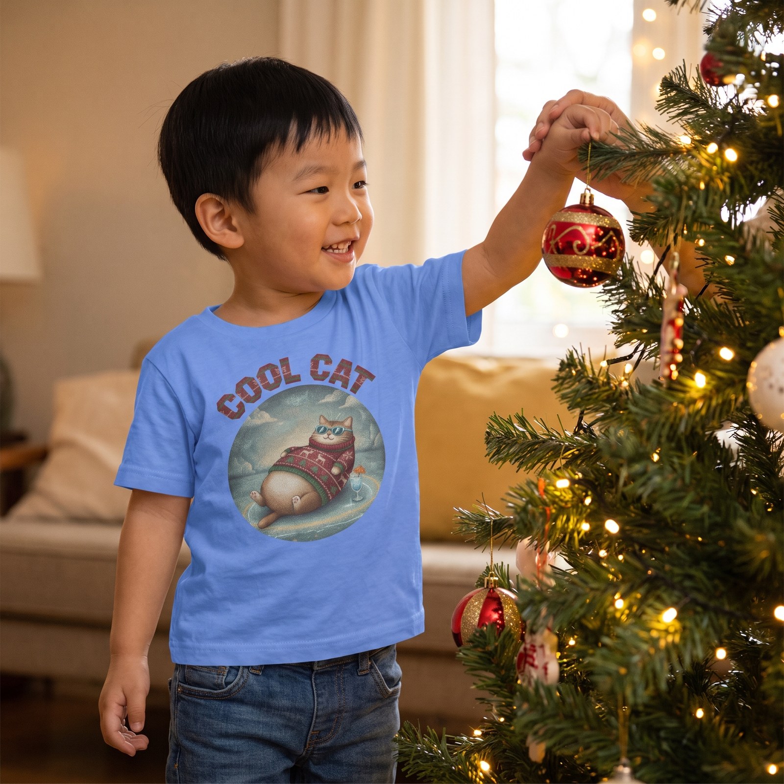 Styling photo, Cool Cat Toddler Ugly Christmas Shirt