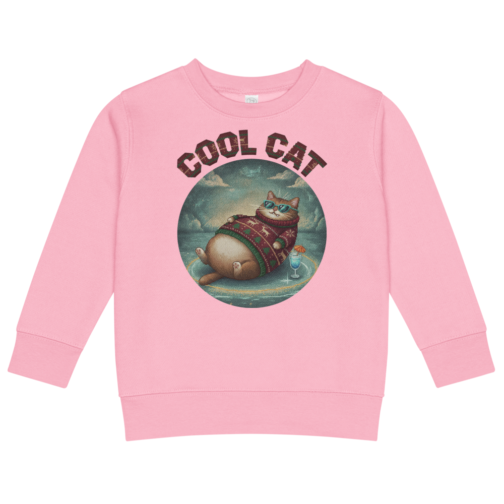 Cool Cat Toddler Ugly Christmas Sweater | Kids Crewneck Sweatshirt, Ages 2 to 7 Pink flat