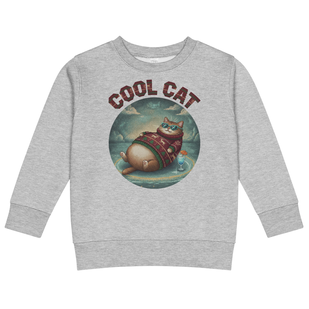 Cool Cat Toddler Ugly Christmas Sweater | Kids Crewneck Sweatshirt, Ages 2 to 7 Heather flat