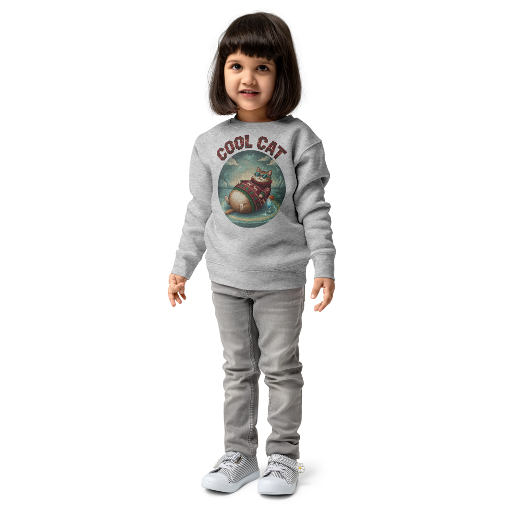 Cool Cat Toddler Ugly Christmas Sweater | Kids Crewneck Sweatshirt, Ages 2 to 7 Heather on-model girl