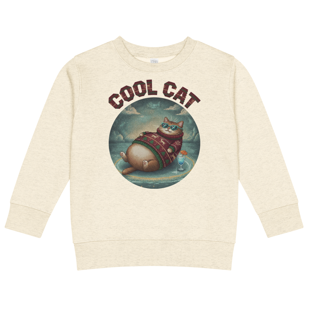 Cool Cat Toddler Ugly Christmas Sweater | Kids Crewneck Sweatshirt, Ages 2 to 7 Natural Heather flat