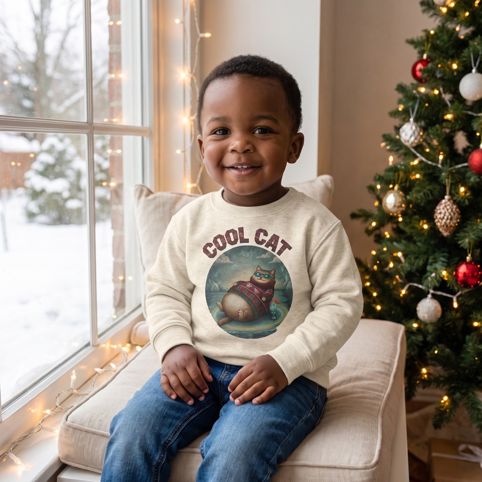 Styling photo, Cool Cat Toddler Ugly Christmas Sweater