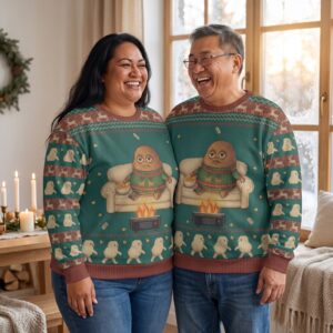 Plus size styling photo, Couch Potato Matching Ugly Christmas Sweaters for Couples