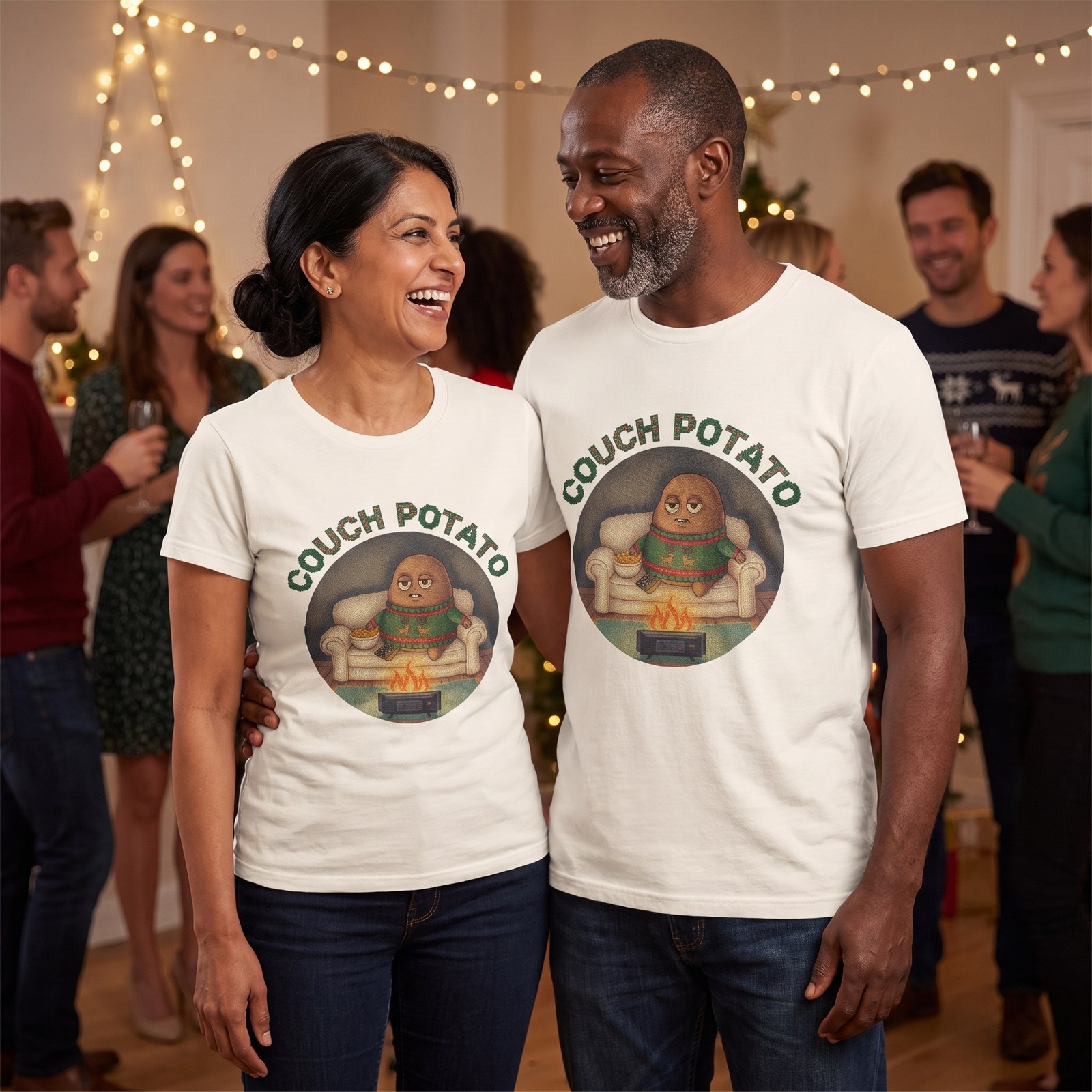 Styling photo, Couch Potato Matching Christmas Shirts for Couples