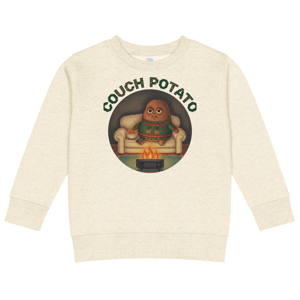 Couch Potato Toddler Ugly Christmas Sweater | Kids Crewneck Sweatshirt, Ages 2 to 7 Natural Heather flat