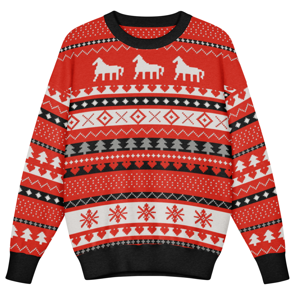 Dala Horse Kids Ugly Christmas Sweater | Real Knit Scandinavian Crewneck front
