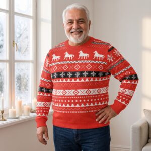 Plus size styling photo, Dala Horse Vintage Fair Isle Christmas Sweater