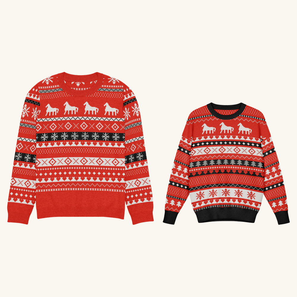 Dala Horse matching parent and child Christmas set, adult and child versions side by side