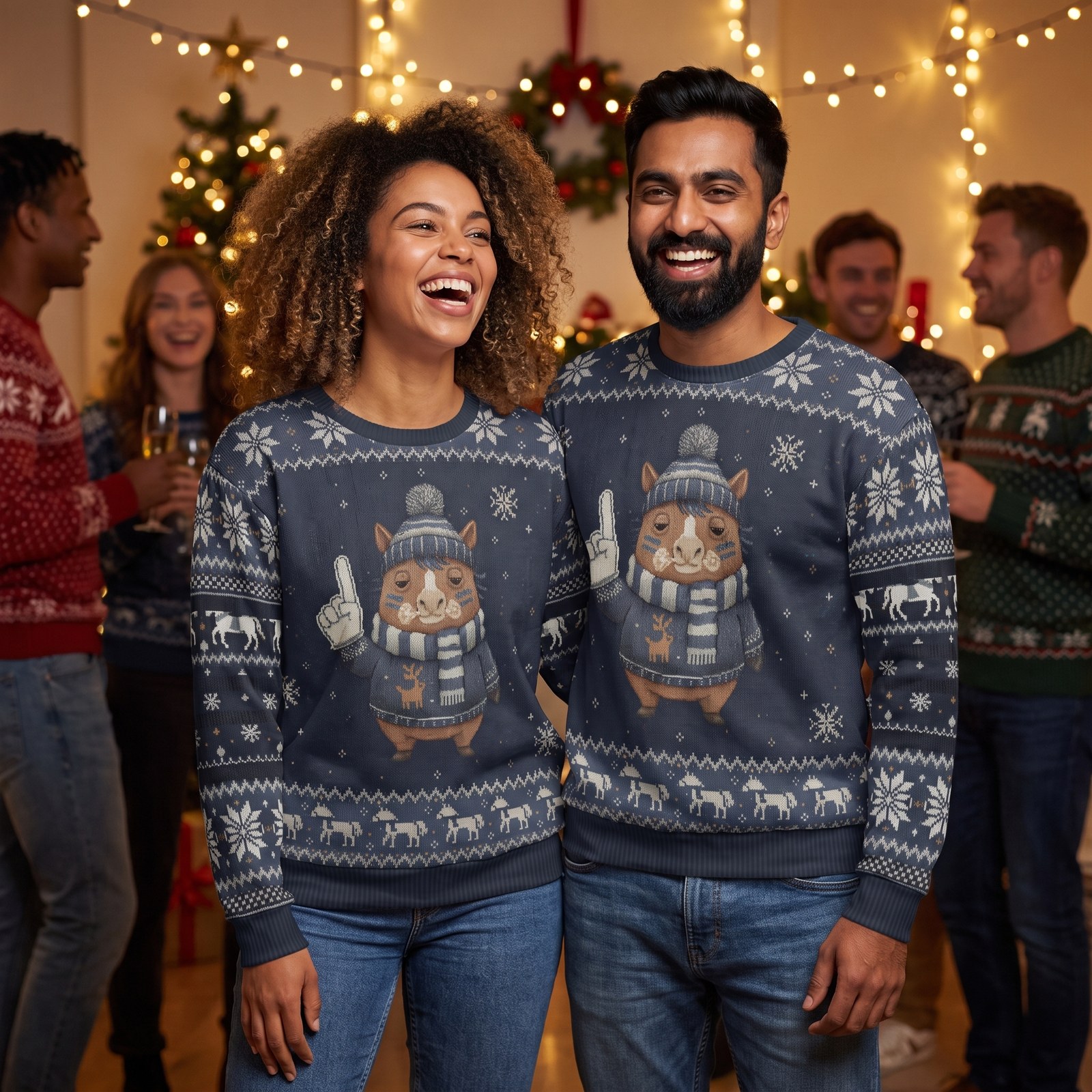 Styling photo, Dallas Fan Matching Ugly Christmas Sweaters for Couples