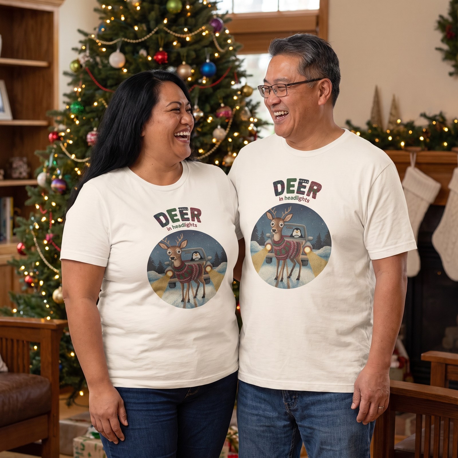 Plus size styling photo, Deer in Headlights Matching Christmas Shirts for Couples