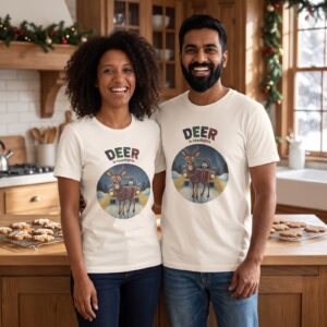 Styling photo, Deer in Headlights Matching Christmas Shirts for Couples