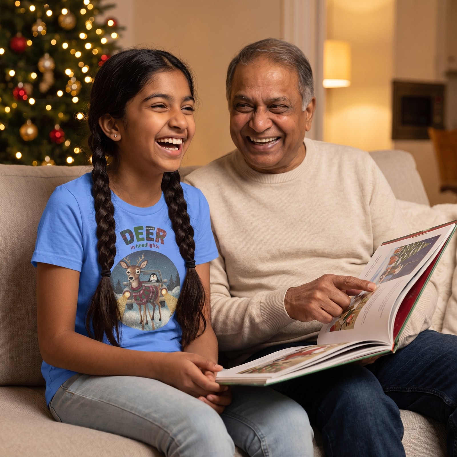 Styling photo, Deer in Headlights Kids Ugly Christmas Shirt